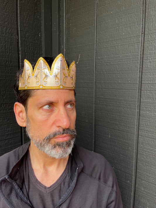 Handmade Leather King or Queen Crown | Painted Gold Crown | Renaissance Fair Mask | Cottagecore Headpiece | Fantasy Festival | Cosplay Crown