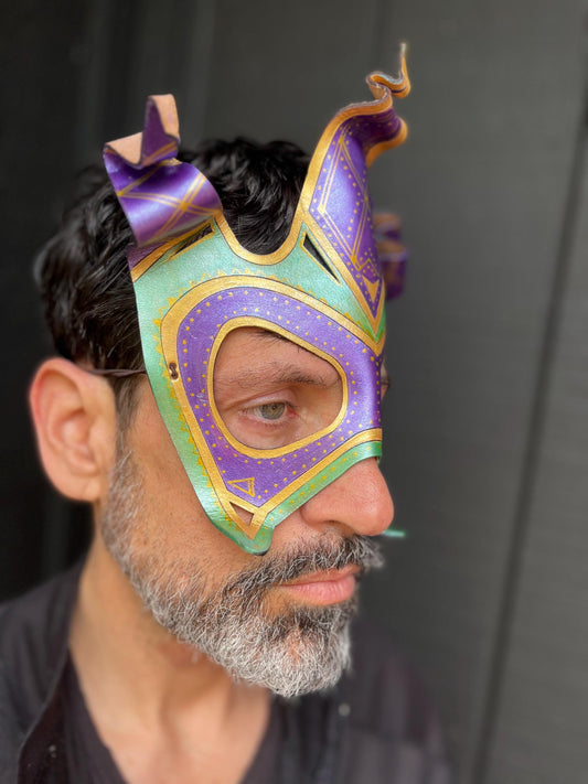 Jester Carnival Mask | Handmade Leather Mask | Masquerade Party Mask | New Orleans color Carnival Mask | Halloween Costume |Renaissance Fair