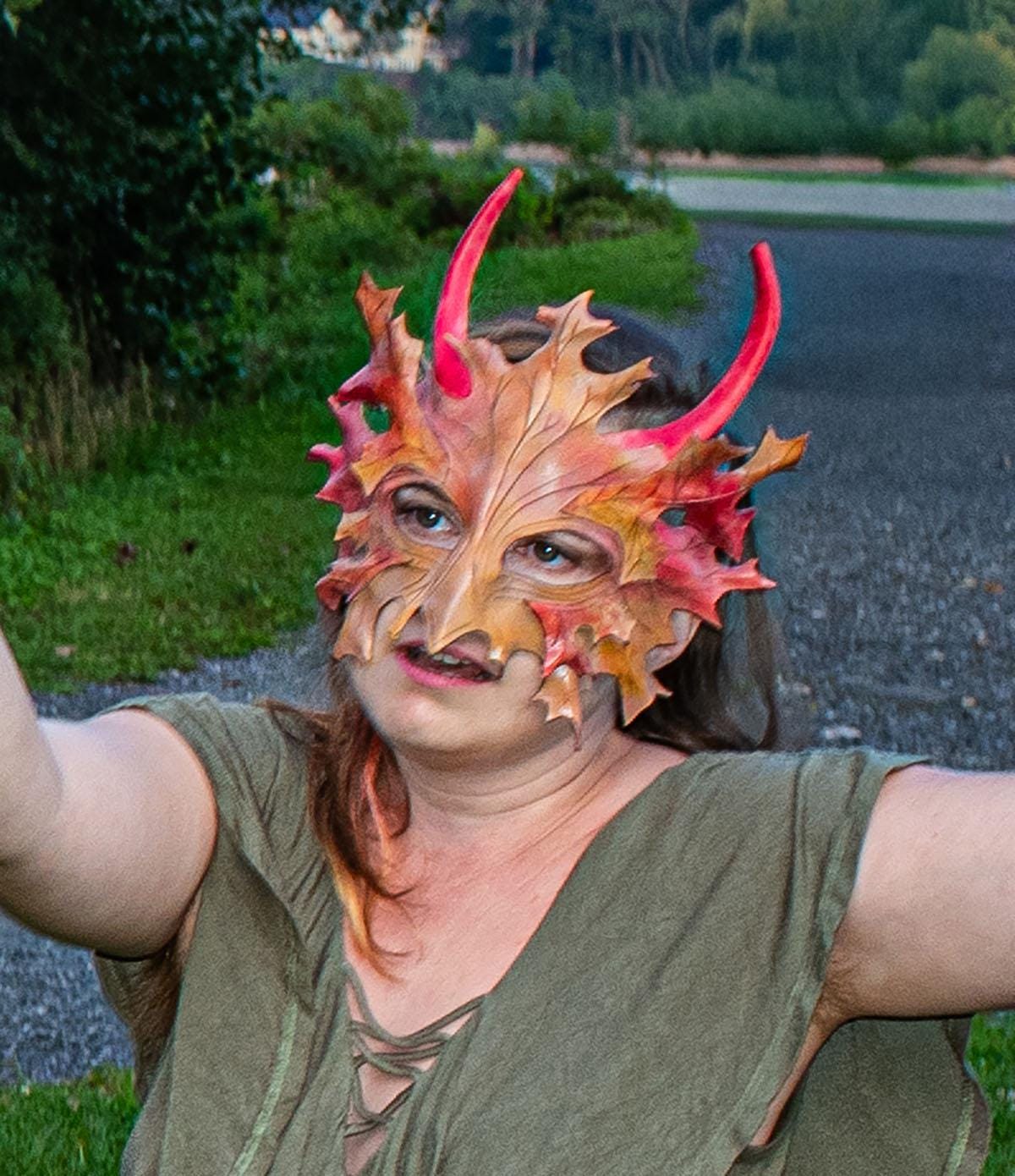 Horned Autumn Leaf Greenman Mask Handmade Leather Masks for Masquerade / Halloween / Cosplay