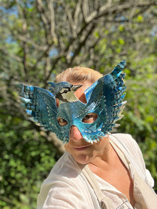 Blue Jay Mask Handmade Leather Mask for Masquerade / Halloween / Cosplay Masks