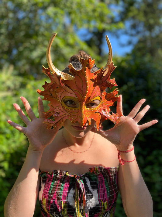 Horned Autumn Leaf Greenman Mask Handmade Leather Masks for Masquerade / Halloween / Cosplay