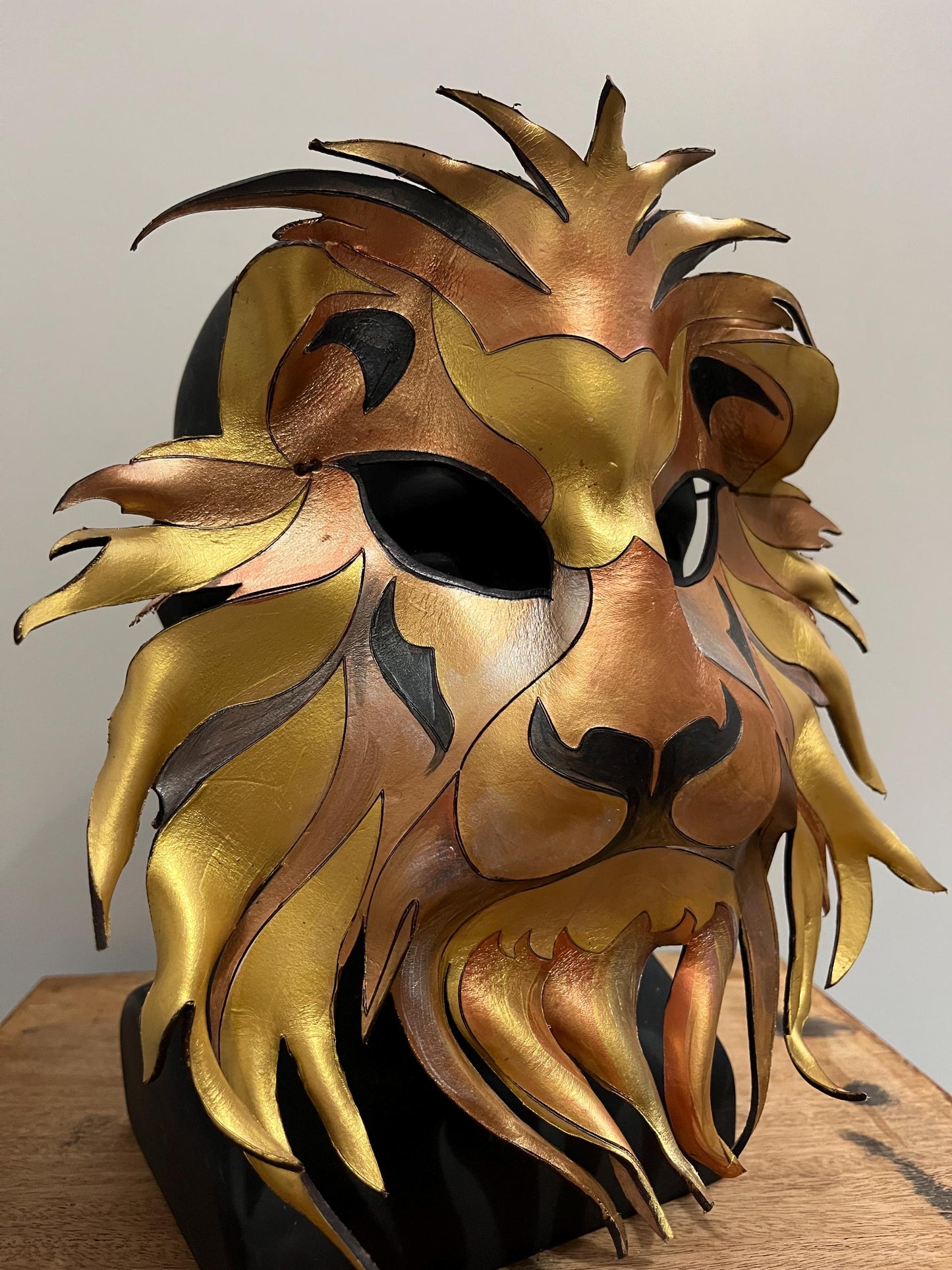 Lion Spirit Animal Mask – Handmade Leather Mask for Renaissance Fairs, Fantasy Festivals, Masquerade, Halloween, or Cosplay