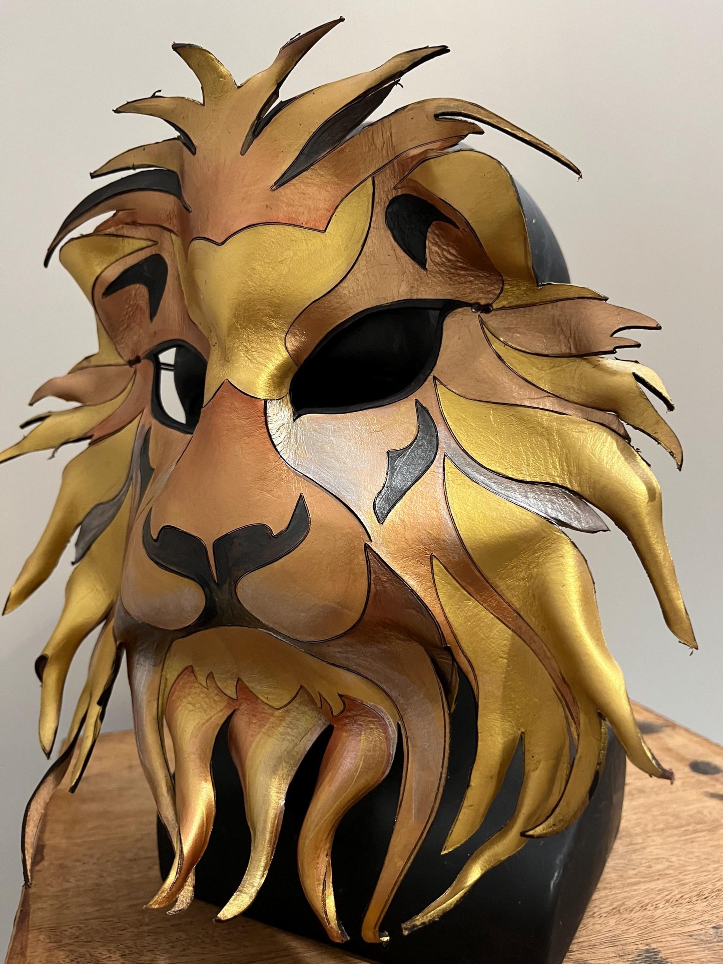 Lion Spirit Animal Mask – Handmade Leather Mask for Renaissance Fairs, Fantasy Festivals, Masquerade, Halloween, or Cosplay