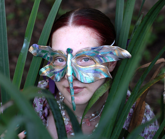 Dragonfly Fairy Mask | Handmade Leather Mask | Masquerade Mask | Woodland Mask | Halloween Costume | Renaissance Faire | Cosplay Faerie