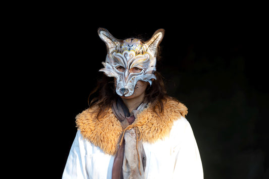 Spirit Wolf Mask | Handmade Leather Mask | Cosplay Mask | Cottagecore Mask | Masquerade Party Mask | Animal Mask | Halloween Costume