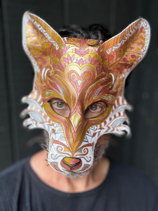 Spirit Fox Mask | Handmade Leather Mask | Cosplay Mask | Cottagecore Mask | Masquerade Party Mask | Animal Mask | Halloween Costume