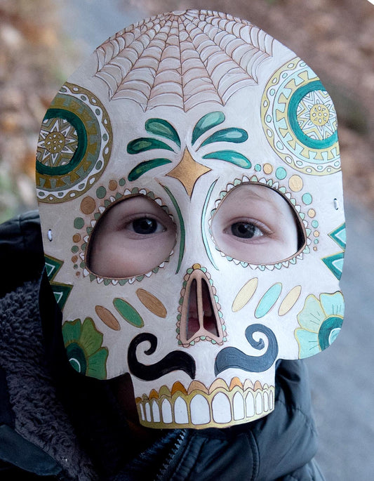 Day Of The Dead Skull Leather Mask for Dia De Los Muertos | Masquerade | Halloween | Cosplay Masks | Artist from Oaxaca Mexico | Handpainted