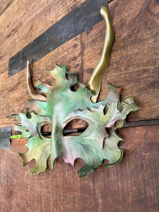 Horned Leaf Greenman Mask Handmade Leather Masks for Masquerade / Halloween / Cosplay
