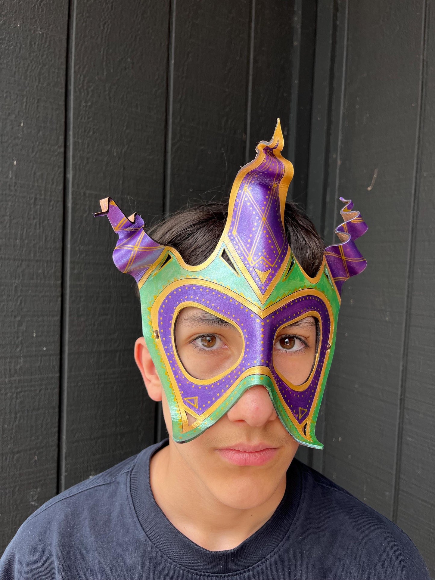 Jester Carnival Mask | Handmade Leather Mask | Masquerade Party Mask | New Orleans color Carnival Mask | Halloween Costume |Renaissance Fair