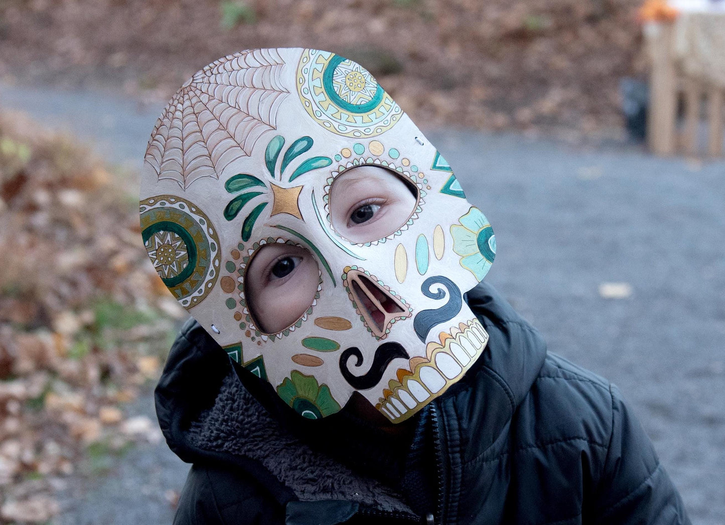 Day Of The Dead Skull Leather Mask for Dia De Los Muertos | Masquerade | Halloween | Cosplay Masks | Artist from Oaxaca Mexico | Handpainted