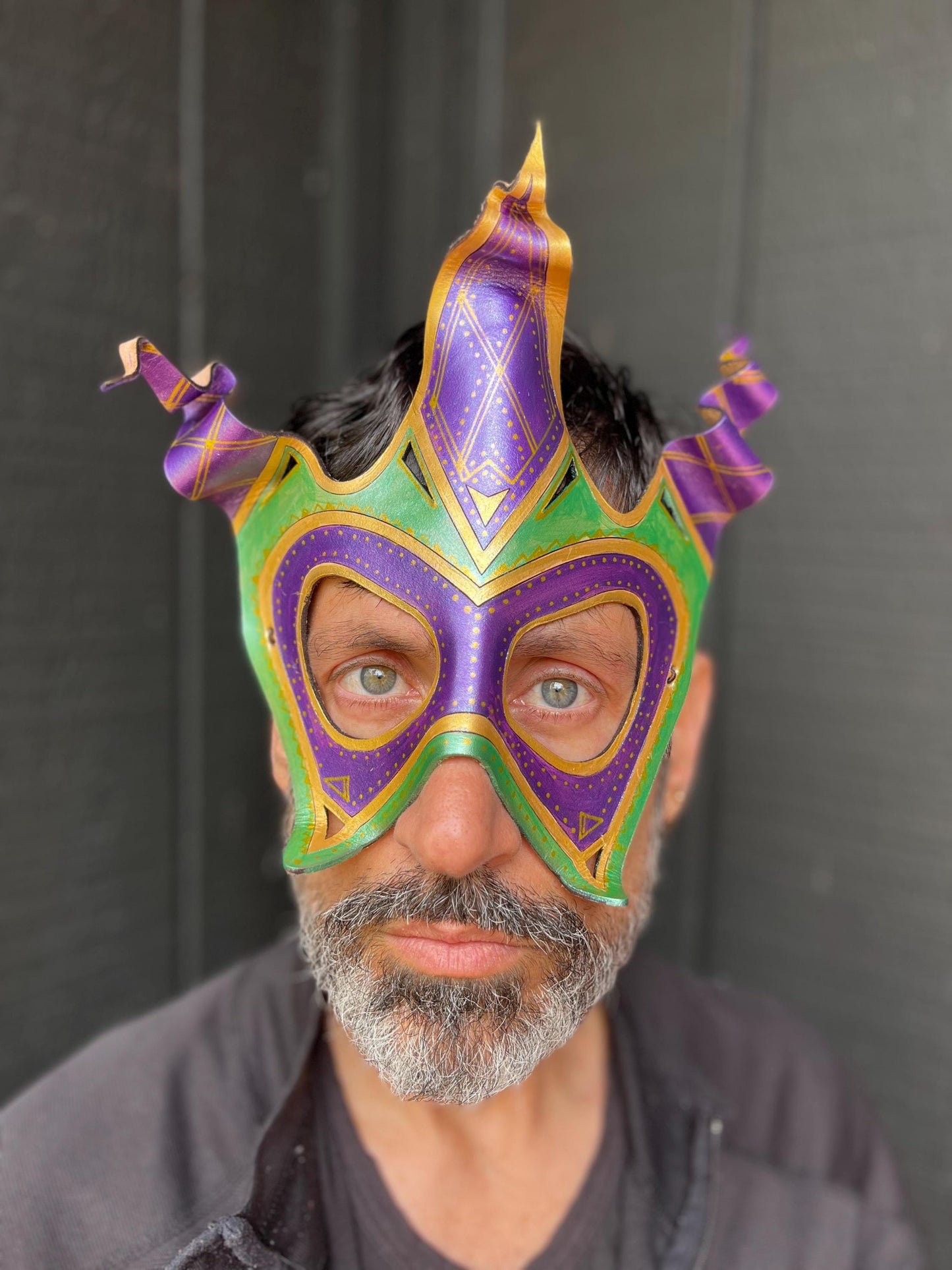 Jester Carnival Mask | Handmade Leather Mask | Masquerade Party Mask | New Orleans color Carnival Mask | Halloween Costume |Renaissance Fair