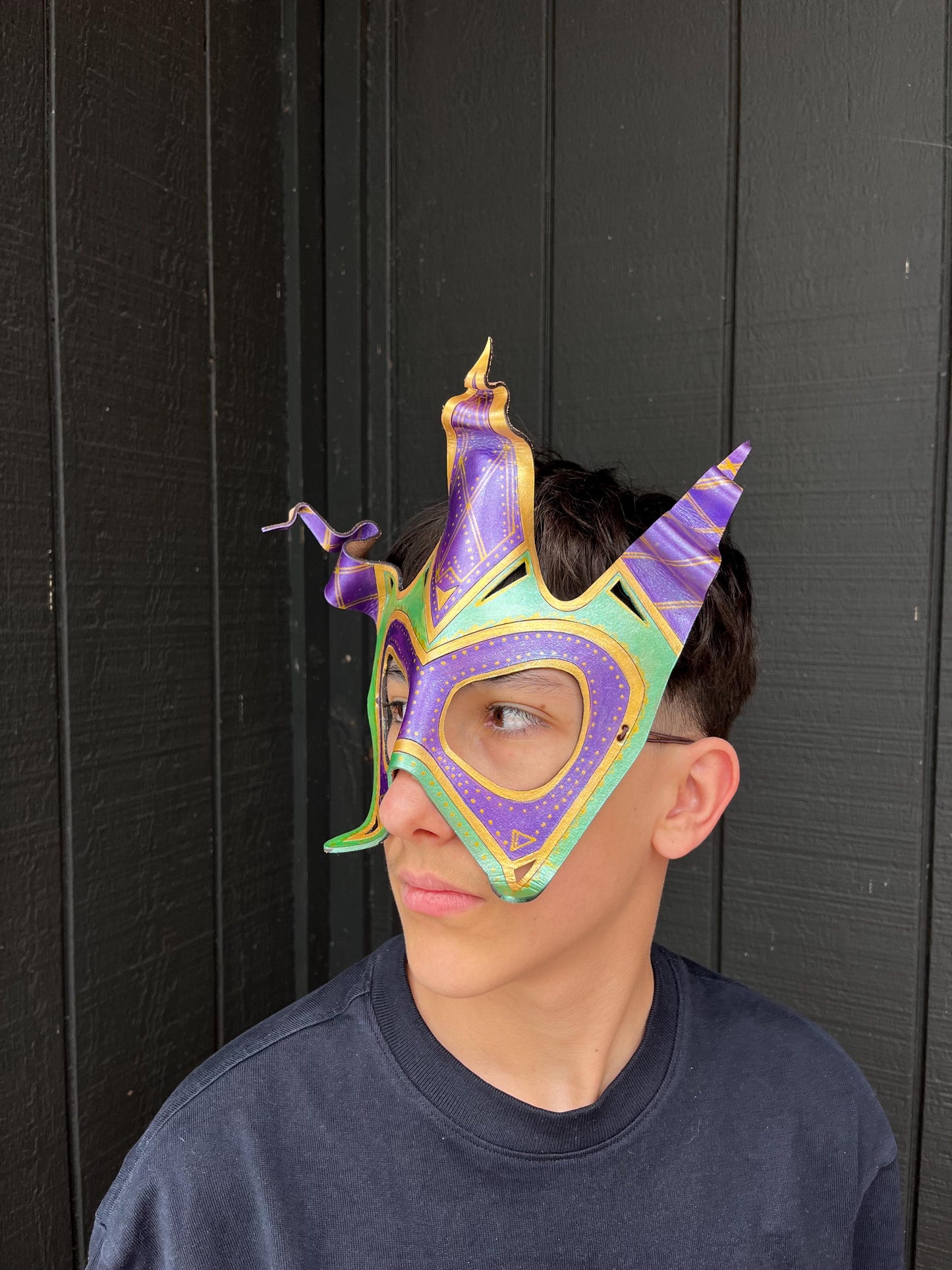 Jester Carnival Mask | Handmade Leather Mask | Masquerade Party Mask | New Orleans color Carnival Mask | Halloween Costume |Renaissance Fair