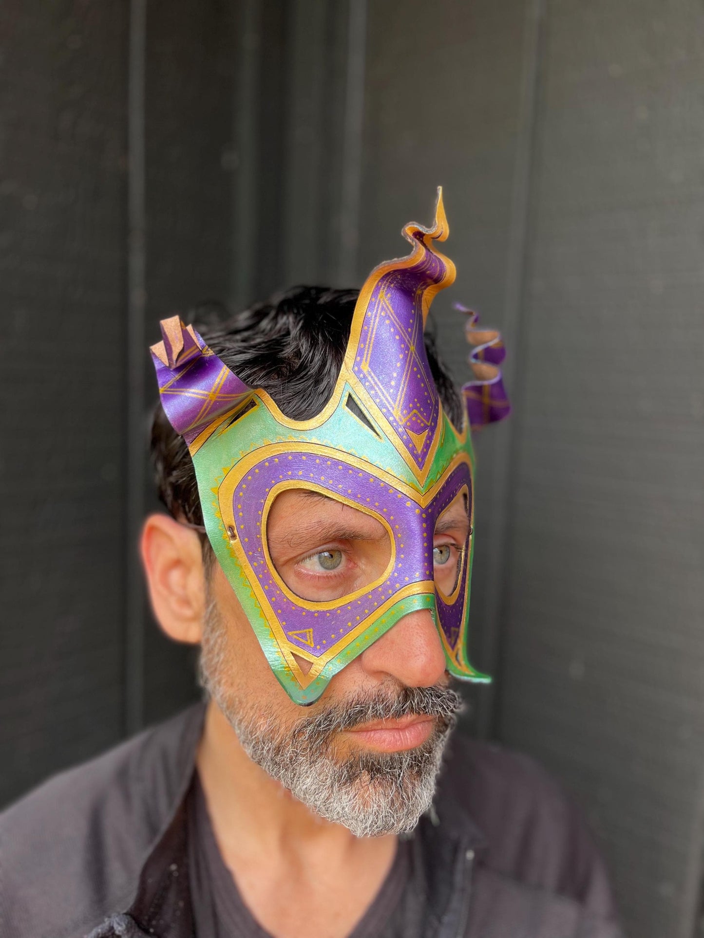 Jester Carnival Mask | Handmade Leather Mask | Masquerade Party Mask | New Orleans color Carnival Mask | Halloween Costume |Renaissance Fair