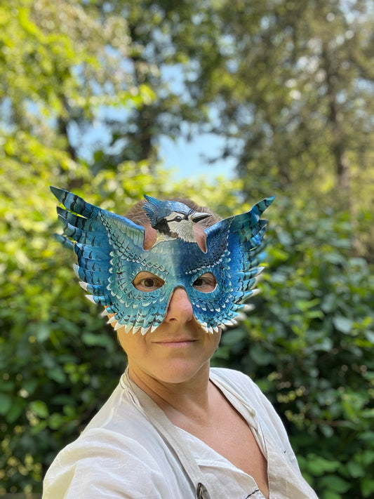 Blue Jay Mask Handmade Leather Mask for Masquerade / Halloween / Cosplay Masks