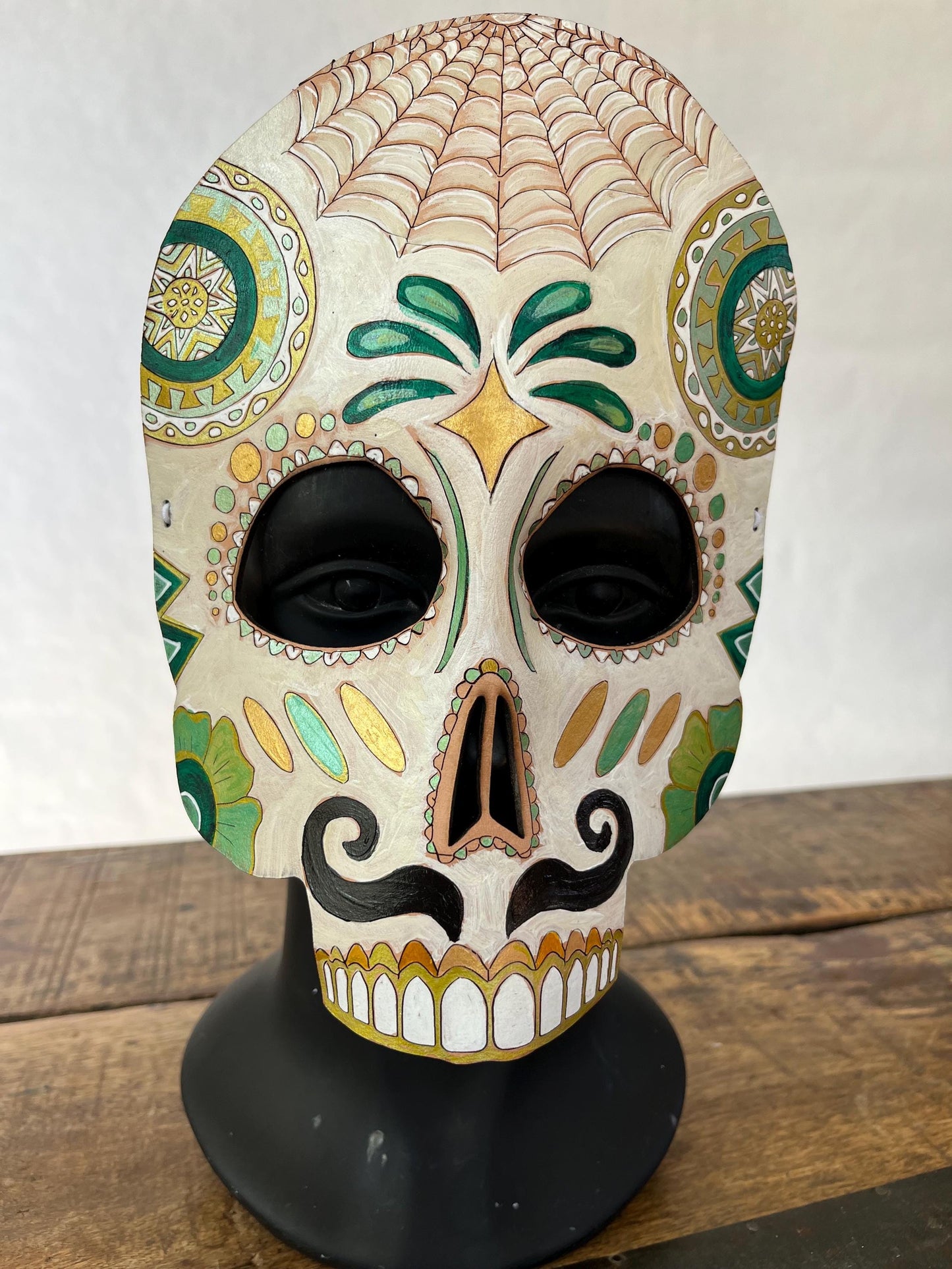 Day Of The Dead Skull Leather Mask for Dia De Los Muertos | Masquerade | Halloween | Cosplay Masks | Artist from Oaxaca Mexico | Handpainted
