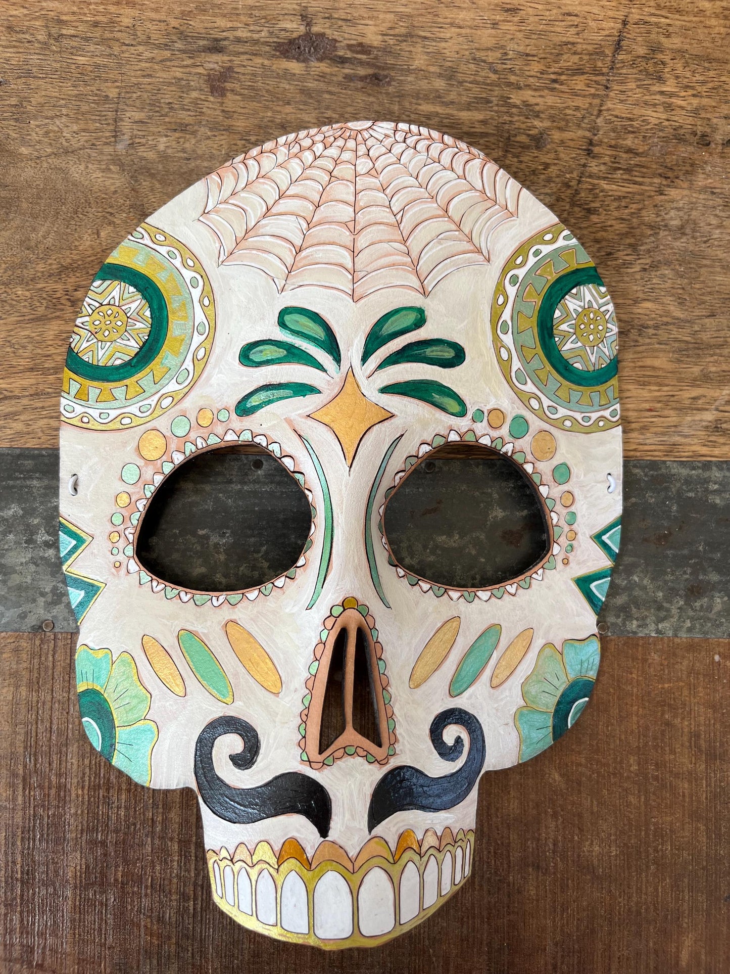 Day Of The Dead Skull Leather Mask for Dia De Los Muertos | Masquerade | Halloween | Cosplay Masks | Artist from Oaxaca Mexico | Handpainted
