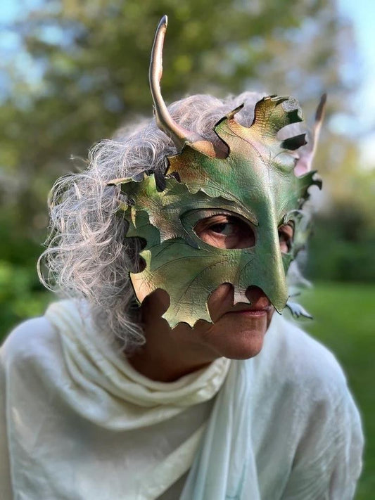 Horned Leaf Greenman Mask Handmade Leather Masks for Masquerade / Halloween / Cosplay